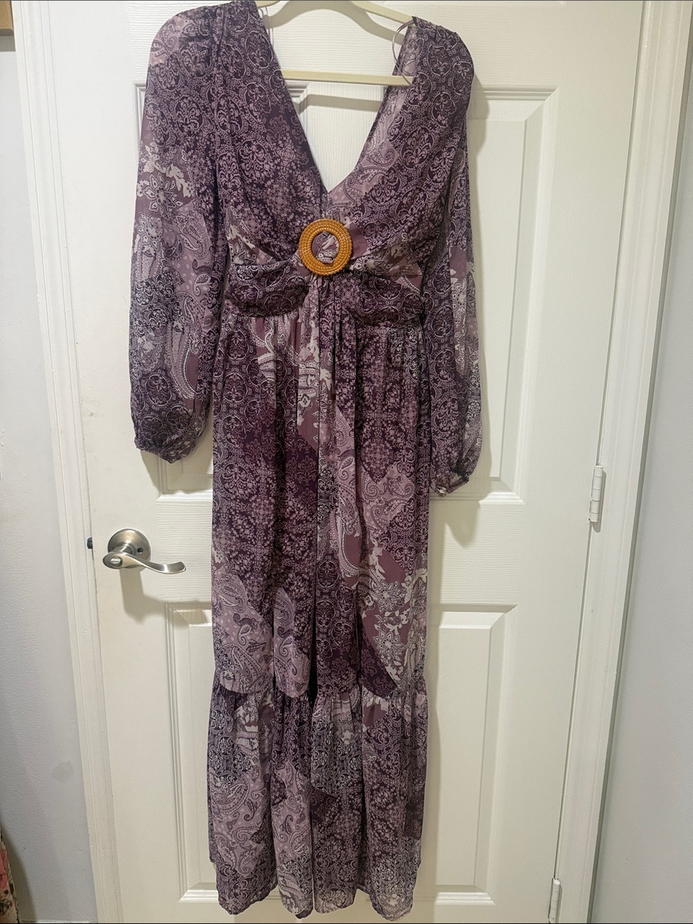 Jessica Simpson Purple Paisley Maxi Dress with Wooden Ring